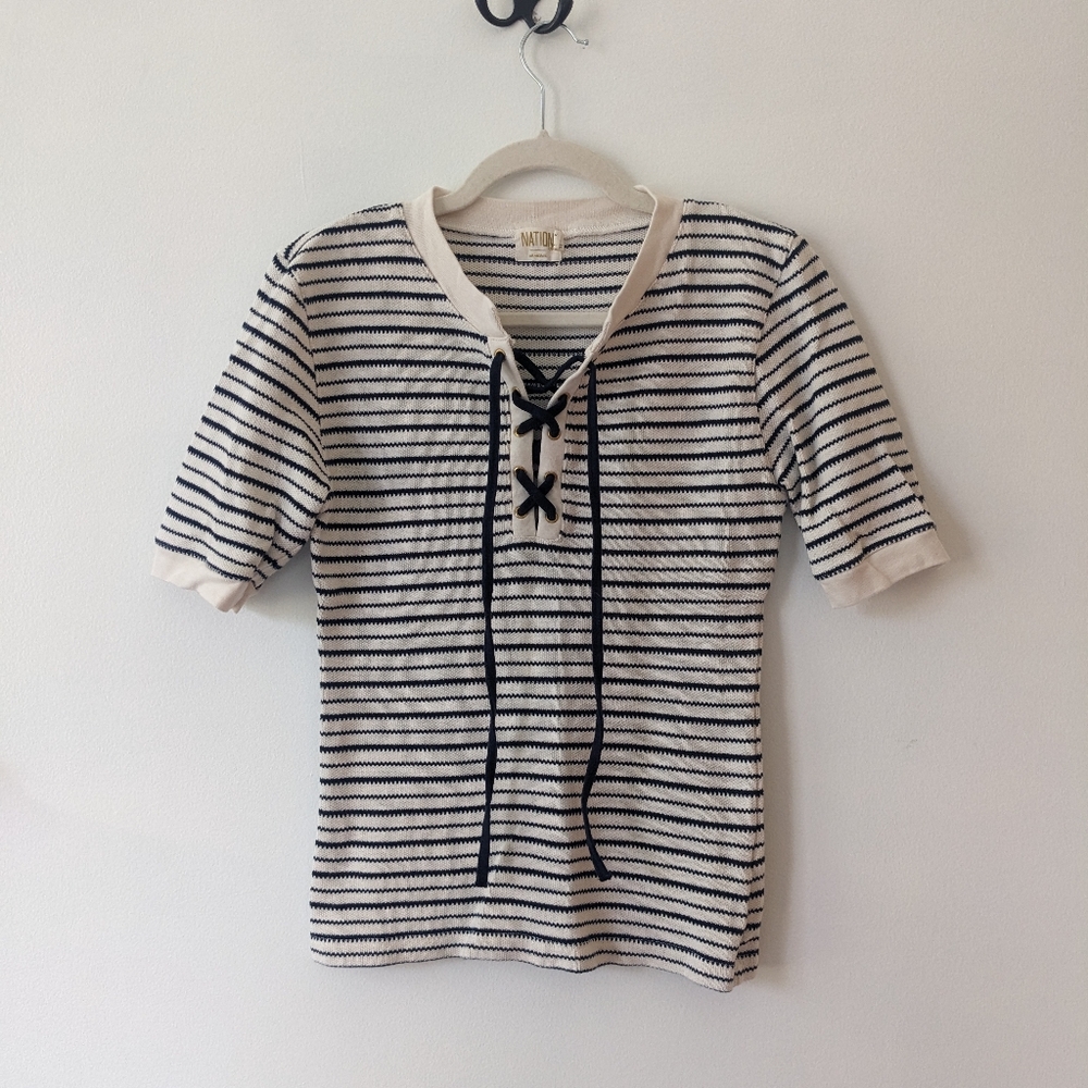 Nation LTD Cotton Knit Lace Up Tee